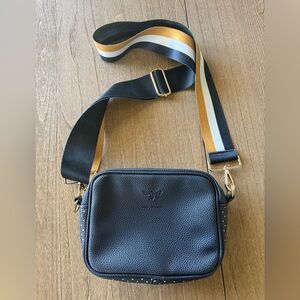 Sophie Allport Camera Bag- Bees Navy Bag with Striped Strap